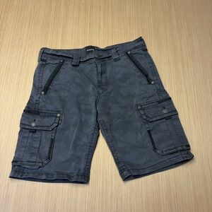 Affliction Cargo Shorts Men 34 Gray Camo Pockets Y2K Grunge